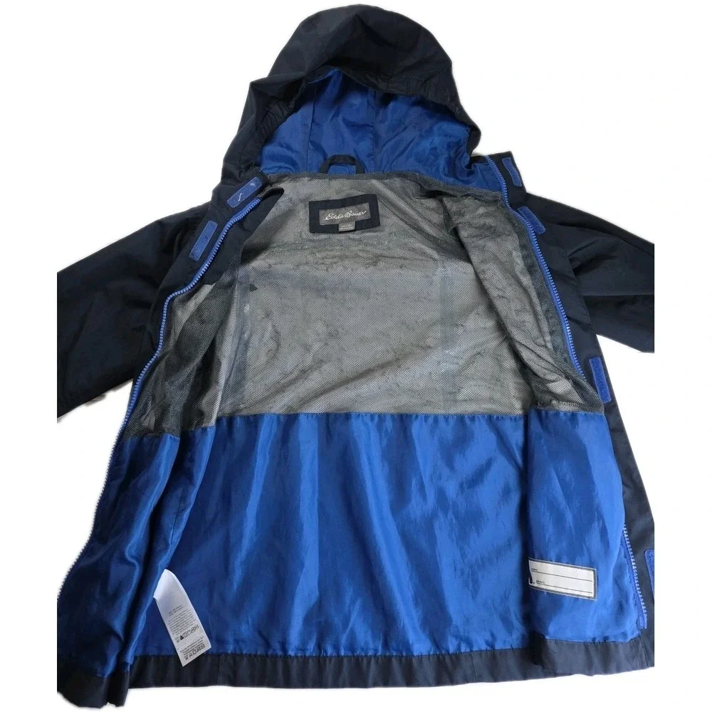 Eddie Bauer Rain Jacket Windbreaker Boys L 12 Blue Hooded Coastal Weatheredge